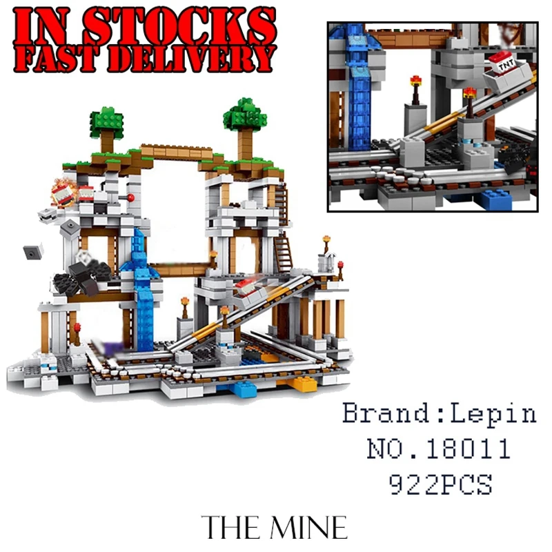 Lepin Minecraft 18011 922pcs My World The Mine Building Blocks Bricks anime action Figures educational font