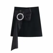 С пряжкой; ботильоны с украшением «бант»; черные женские юбка Досуг Для женщин Мини-юбки Летняя женская одежда для пребывания на открытом воздухе