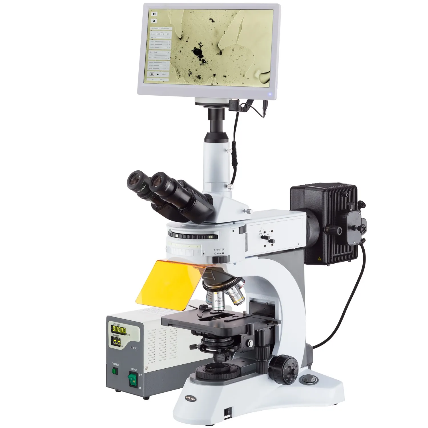 Вертикальный флуоресцентный микроскоп AmScope 40X-1000X с вращающимся многофильтрующим