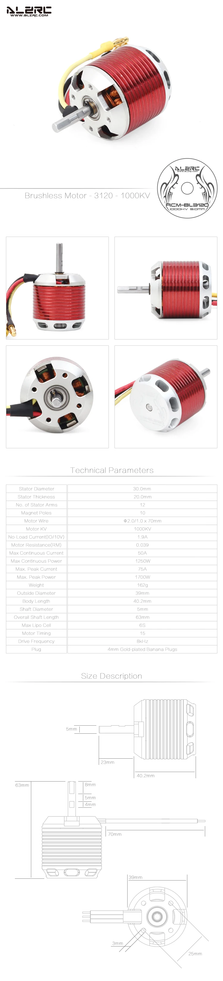 ALZRC-бесщеточный мотор-3120-1000 кв бесщеточный двигатель для RC вертолета