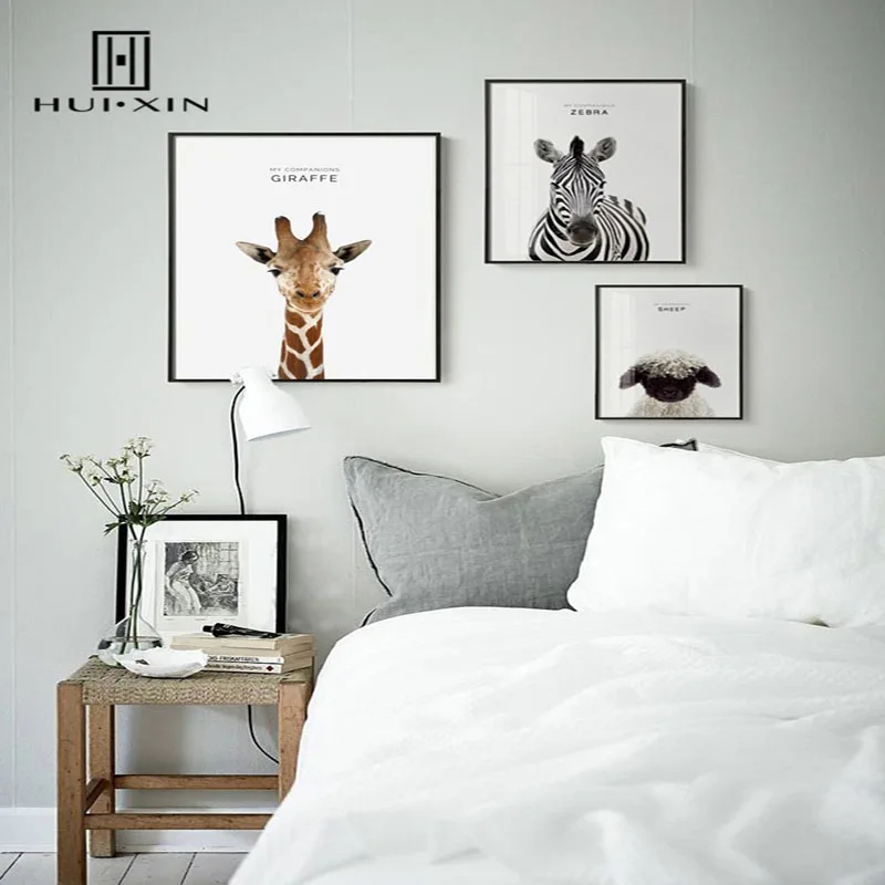 

Nordic Animal Wall Paintings Art Decorative Canvas Posters Of Partner Giraffe Zebra Sheep Panda For Children's bedroom Decor