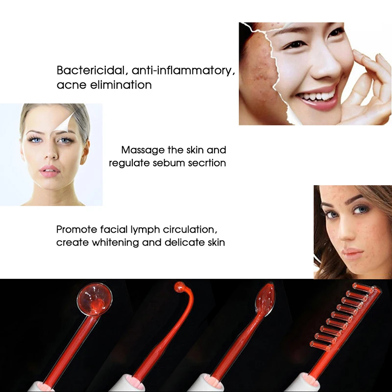 High Frequency Electrode Wand 4 in 1 Glass Tube Facial Tools Skin Care Electrotherapy Spa Salon Beauty Acne Remover Machine