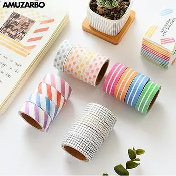 

4 Pcs/Box Simple Basic color collage Pattern paper tape DIY hand account material tool decoration adhesive school stationery
