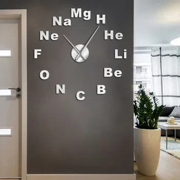 

Periodic Table of Elements DIY Giant Wall Clock Chemistry Science Mirror Stickers Frameless Silent Watch Classroom Simple Decor