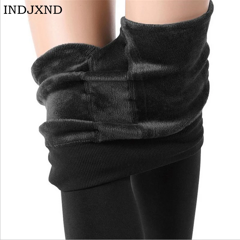 INDJXND الساخن 2019 جديد أزياء المرأة الخريف والشتاء مرونة عالية مرونة وجيدة جودة سميكة المخملية السراويل الدافئة طماق