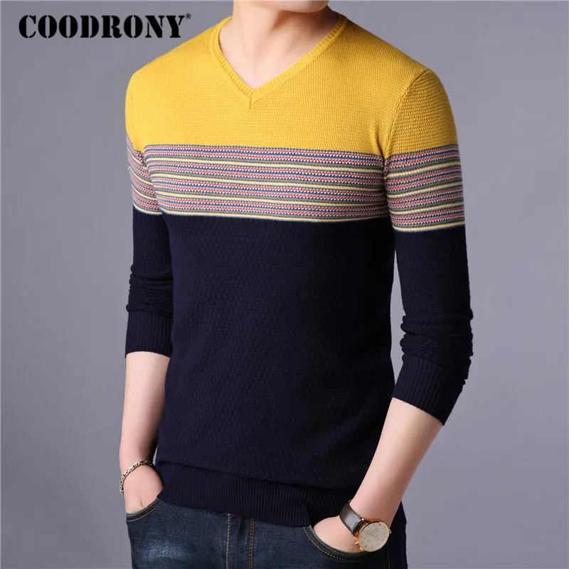 COODRONY Sweater Men Streetwear Fashion Striped Knitwear Autumn Winter Cotton Wool Pullover Men Slim Fit V-Neck Pull Homme 91027 COODRONY Sweater Men Streetwear Fashion Striped Knitwear Autumn Winter Cotton Wool Pullover Men Slim Fit V-Neck Pull Homme 91027