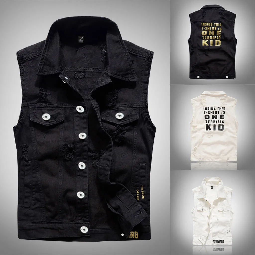 

Denim Vests Men Jeans Sleeveless Jacket Vest Men Plus Size Black Denim Jeans Vest Male Cowboy Outdoors Waistcoat Mens Jackets