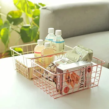 

Nordic Style Storage Basket Metal Wire Bathroom Shelves Makeup Holder Hand-made Iron Net Table Shelves Basket Fruits Organizer