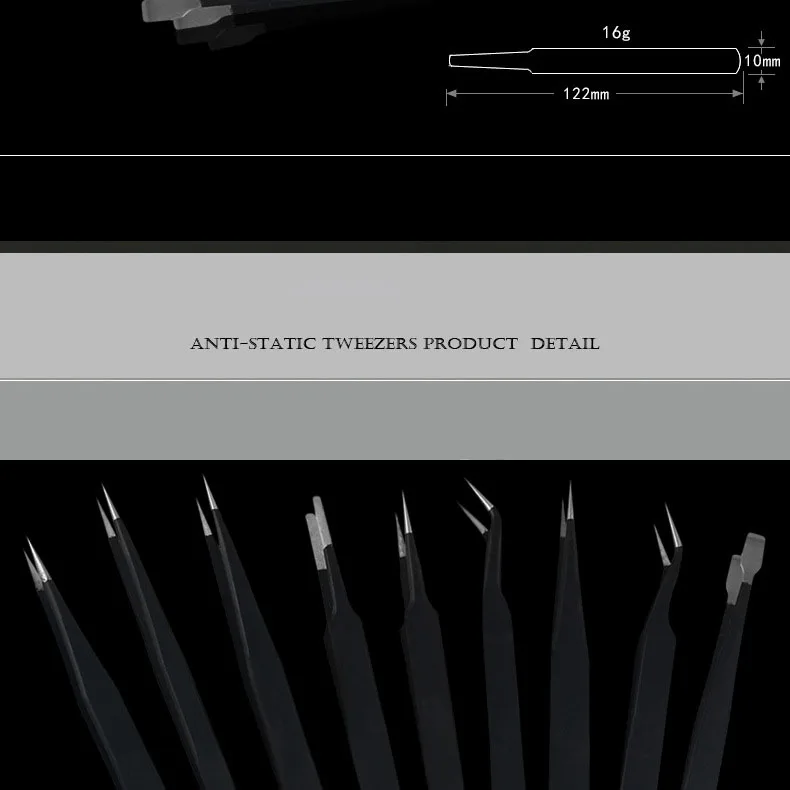 9 шт. ESD комплект пинцетов из нержавеющей стали, прецизионные антистатические инструменты для технического обслуживания, точность для ремонта электроники, ювелирных изделий, телефонов
