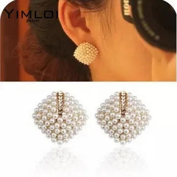 

New Fashion Beautiful Rhinestone Square Temperament Type Pearl Stud Earrings for Women Jewelry Stud Earrings E157