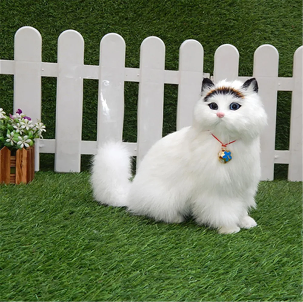 Fancytrader Simulation White Cat with Bell Toy Model Handicraft Animals Cat Doll Plastic& Fur 22cmx20cm 7