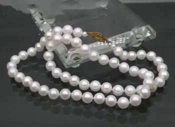 

free shipping >>>>noble jewelry GORGEOUS 7-7.5mm AAA+ round white akoya pearl necklace 14K yellow gold 18"