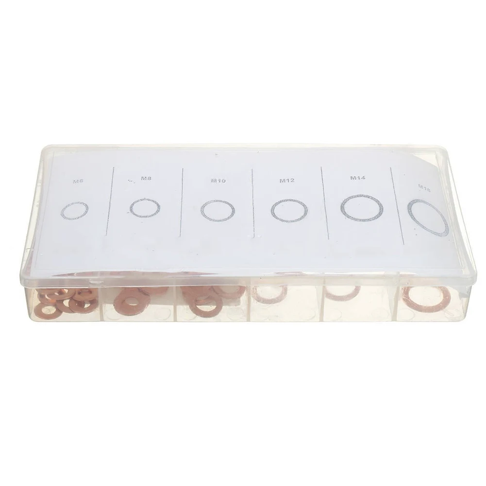 

110Pcs Copper Washer Assortment Set Solid Sump Plug With Transparent Storage Box HVR88