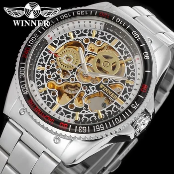 

WINNER WRG8039M4T1 Automatic fashion dress wristwatch silver watch with stainless steel band for men hot selling free ship