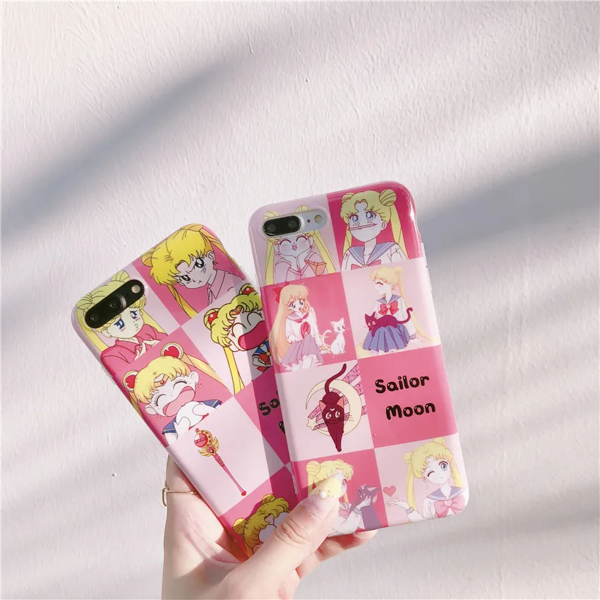 

Sailor Moon Stitching Phone Case For iphone 7 8 Case Tsukino Usagi Soft Pink Luna For iphone 6 6s plus Cases for Iphone X cases
