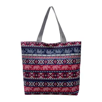 

Hot!!! Women Ethnic Elephant Print Large Capacity Zippered Shopping Tote Shoulder Bag