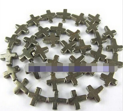 DYY+++818 100% Natural 11x11mm Cross Flat Pyrite Beads 15'' | Украшения и аксессуары