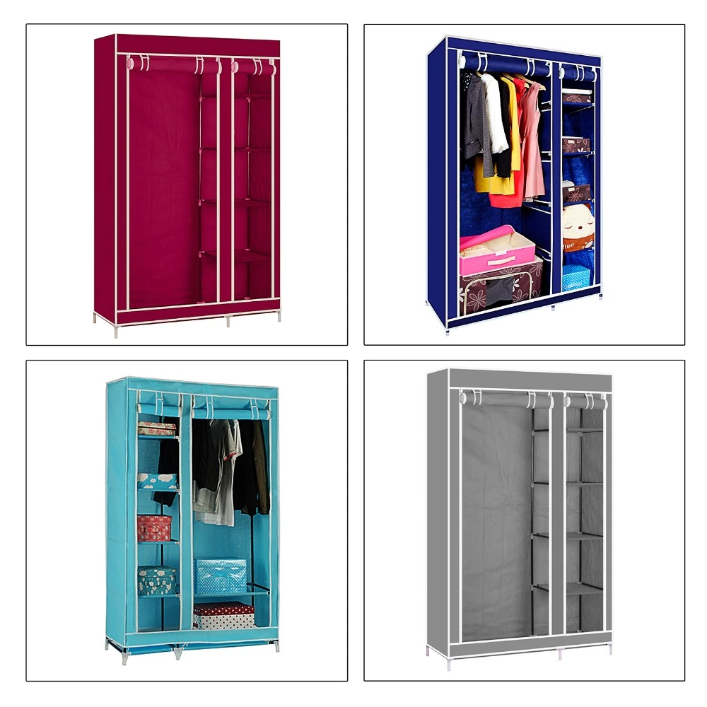 Armario de lona doble de armario plegable cremallera, de riel colgante, prueba de polvo|Guardarropa| - AliExpress