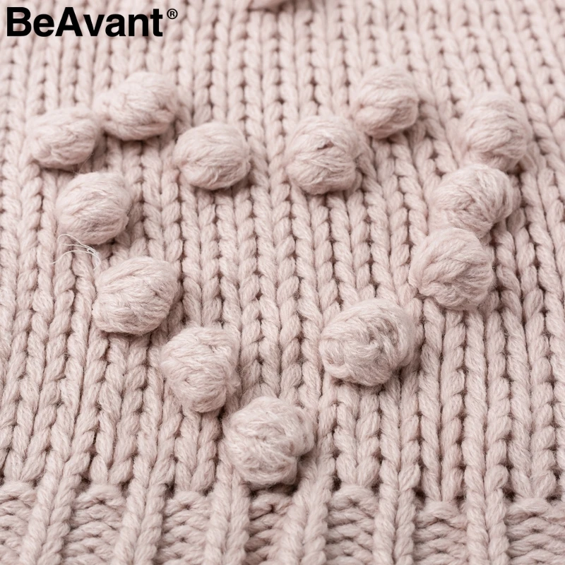 BeAvant O neck long sleeve knitted women sweater Casual hairball pink cardigan jumper 2018 Autumn streetwear winter outwear