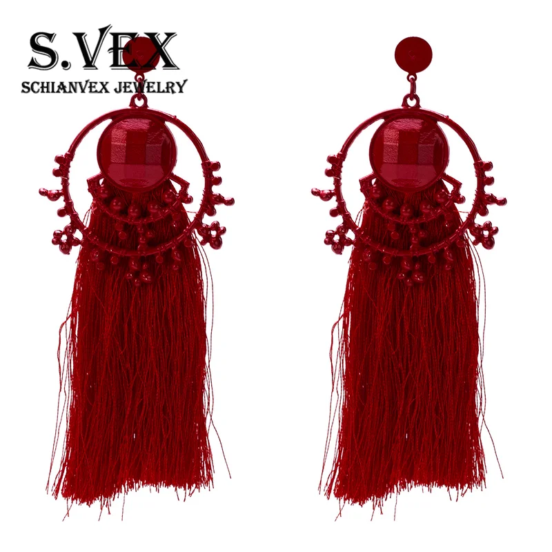 S.VEX multi Color fashion tassel bohemia style Earrings Paved with AAA Austrian Cubic Zirconia for Wedding Party Jewelry | Украшения и