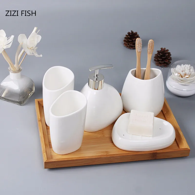 

China Six-piece Set ceramics Bathroom Accessories Set Soap Dispenser/Toothbrush Holder/Tumbler/Soap Dish Bathroom Products