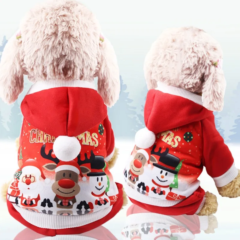 Рождественская Одежда для животных, теплые осенне-зимние толстовки, комбинезон с капюшоном, одежда для собак, хлопковое пальто, куртка, жилет