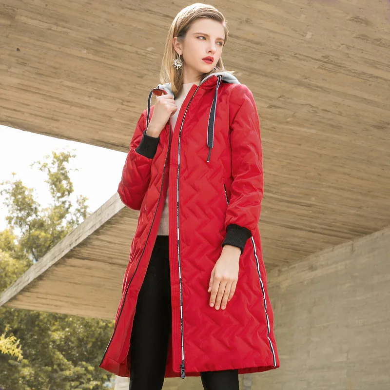 KAMIYING 2018 Winter New Style Fashionable Long Sleeves Ladies Hooded Pure Color Loose Temperament White Duck Down Coat PKHC718