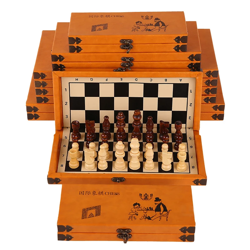 Classic Portable Folding Chess Set Solid Wood Chessboard Mounted Synthetic Leather Table China Leather National Style Board Game Classic Portable Folding Chess Set Solid Wood Chessboard Mounted Synthetic Leather Table China Leather National Style Board Game