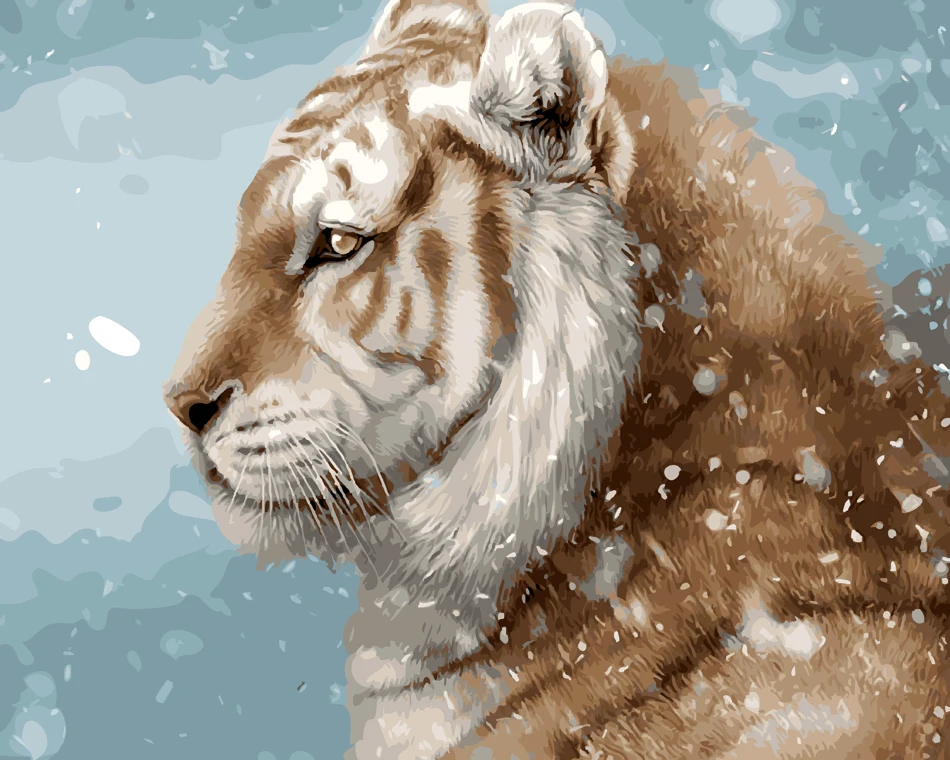 Набор для рисования по номерам на холсте Тигр в снегу без рамки|paint by number|paint