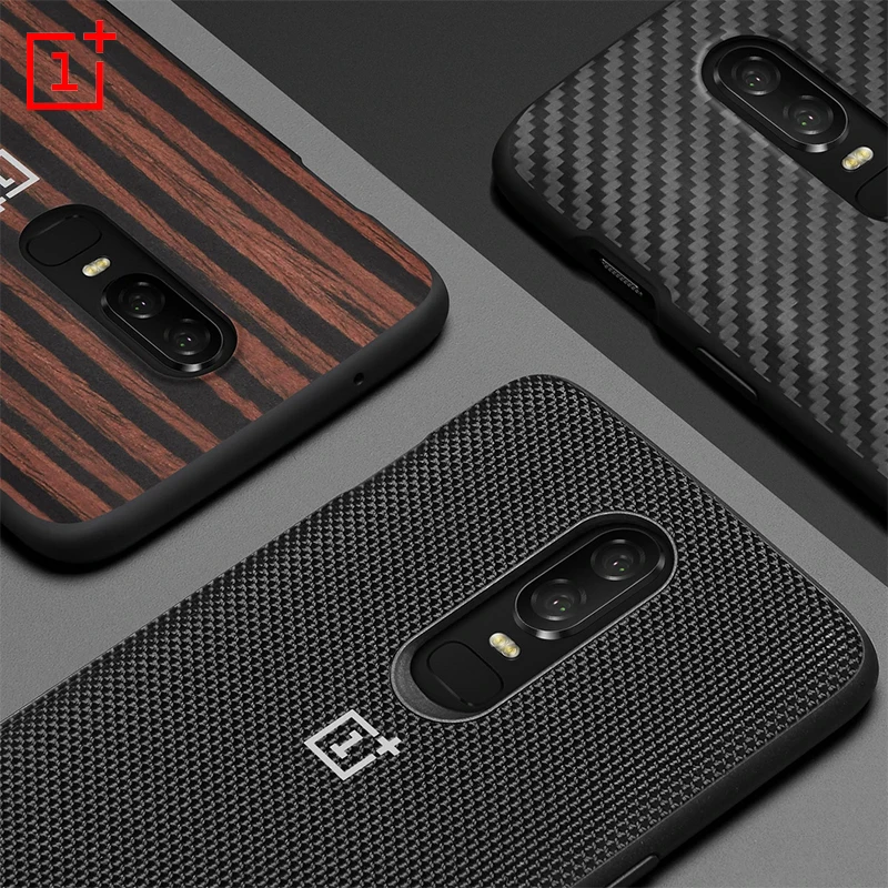 

Original OnePlus 6 Bumper Case Material Aramid Fibers + Ebonywood+Nylon Case All-round Protection 100% Official Back Cover