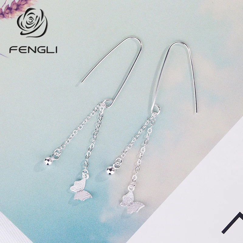 

Cute Butterfly Shape Long Chain Drop Earring for Women 925 Silver 2019 Korean Trendy Tassel Earrings Wedding Jewelry