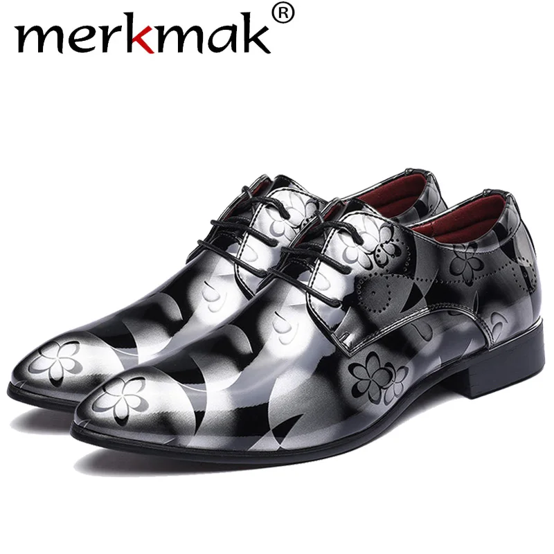 baratas Merkmak Patente Sapatas De Vestido Dos Homens De Couro Sapatos Oxford Para Homens Sapatos Formal Apontou Toe Casamento Negócios Plus Size 49 50