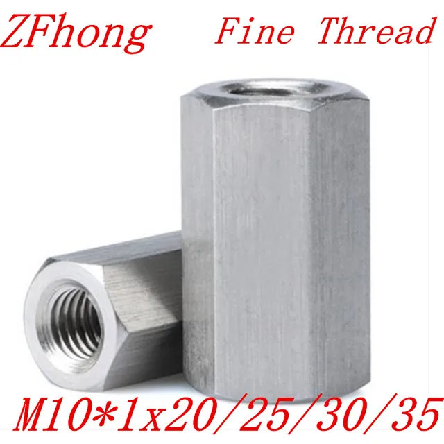 5pcs M10*1x20/25/30 m10x1.0 Fine Thread Hex Rod Coupling Nut 304