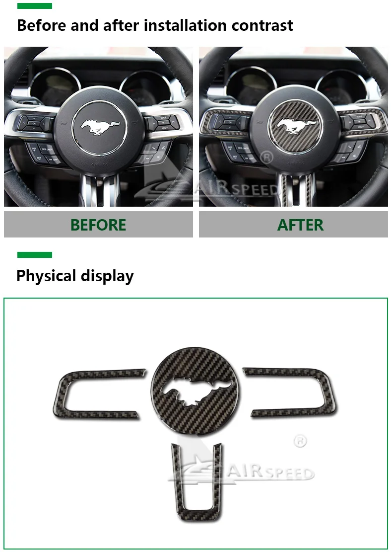 carbon fiber steering wheel cover for ford mustang (2)