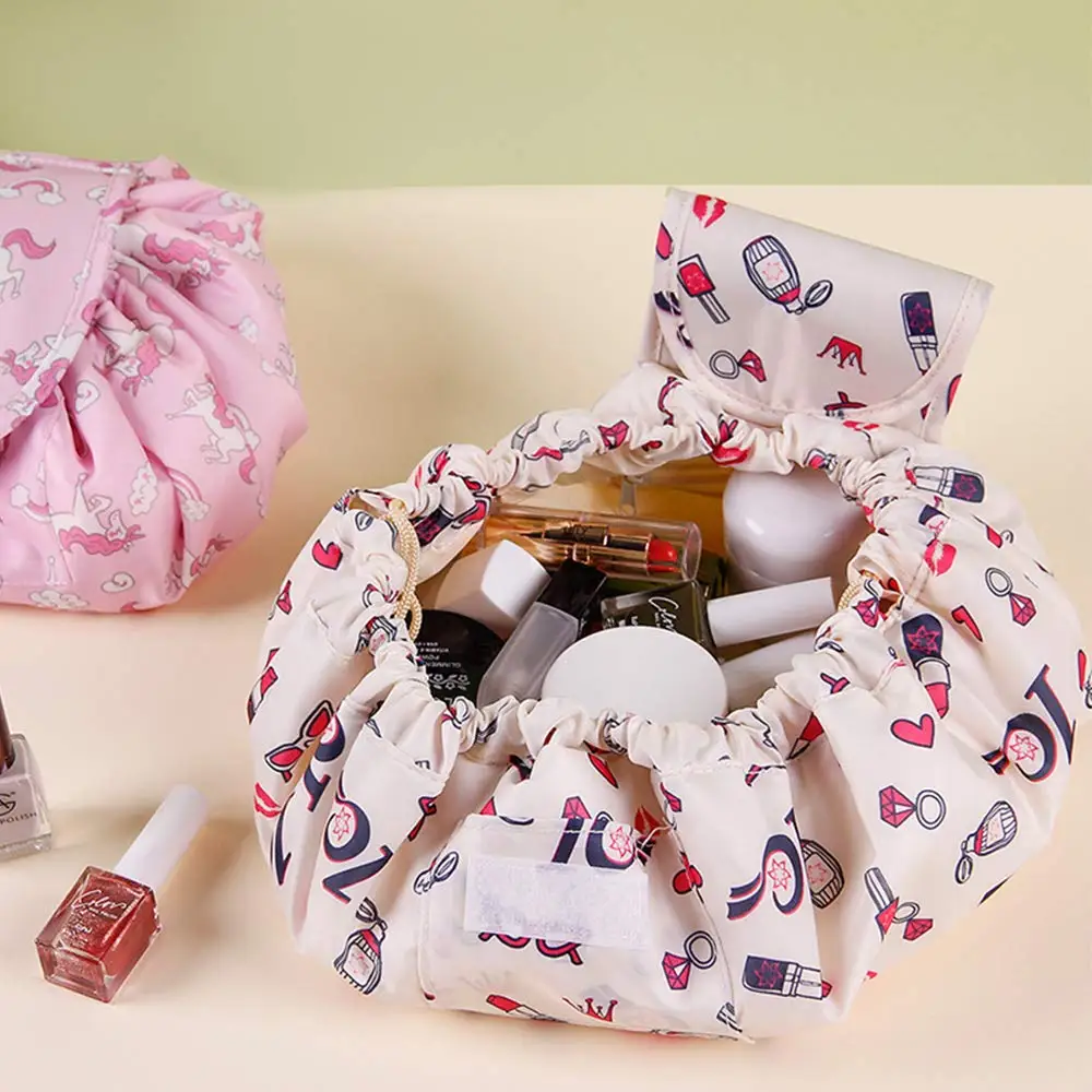 

Portable Lazy Drawstring Makeup Bag Travel Cosmetic Pouch Storage Toiletry Organizer Waterproof Large for Women and Girls