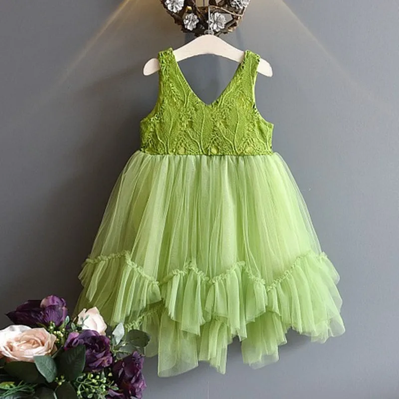 Одежда для детей; кружевное платье для девочек; зеленое детское кружевное фатиновое платье; платья для маленьких принцесс; летняя повседневная одежда для малышей; платья; распродажа - Цвет: Армейский зеленый