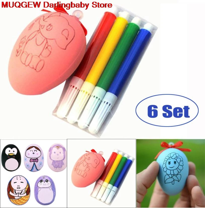 

6 Pieces Easter Egg 4 Color Pens For Kids DIY Painting Toy Decoration Birthday Gift Craft Toys Learning Education Drawing Toys