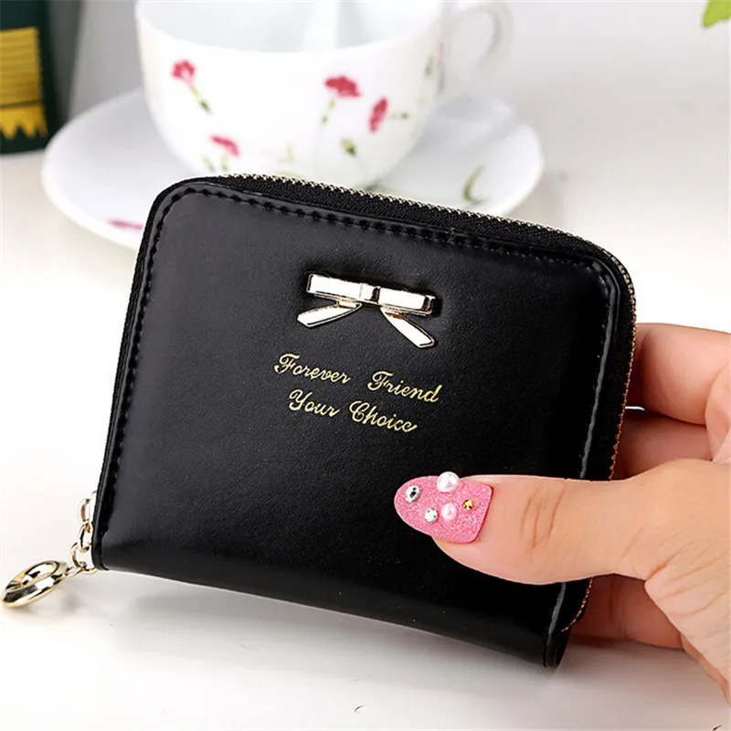  2017 New Cute Simple Bowknot Fashion Lady Women Leather Wallet Fashion Coin Purse Bag Zipper Clutches Carteira Feminina J432 