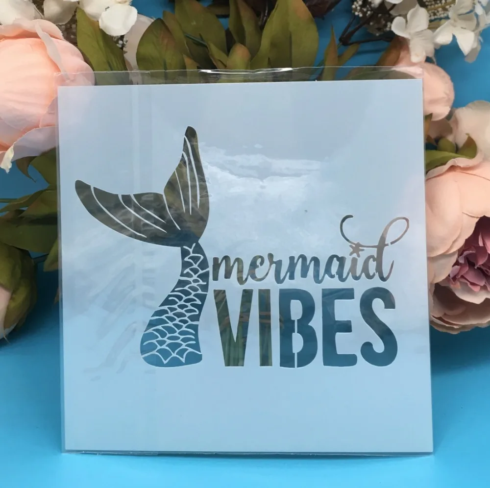 

15cm 5.9" Mermaid Vibes DIY Layering Stencils Wall Painting Scrapbook Coloring Embossing Album Decorative Paper Card Template