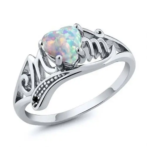 AMORUI Mother's Day Love Heart Opal Mom Rings for Women Fashion Clear AAA Zircon AMORUI Mother's Day Love Heart Opal Mom Rings for Women Fashion Clear AAA Zircon