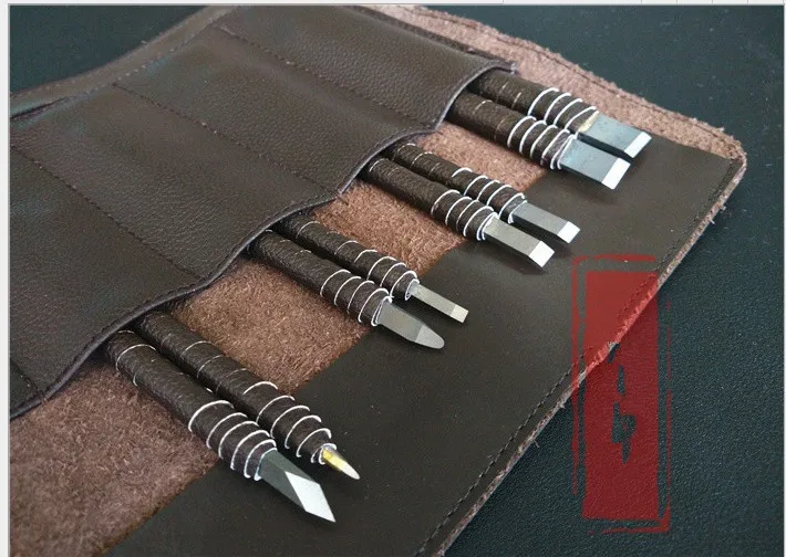

Tungsten steel carving knife stone carving tools carved carved chapter set to send leather knife bag