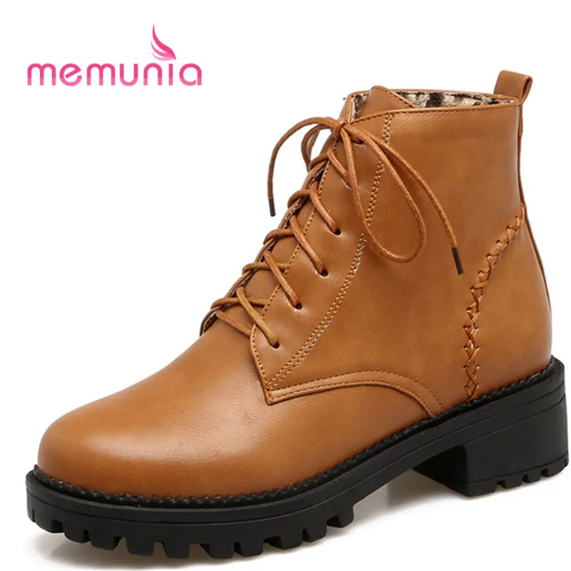 

MEMUNIA large size 34-43 winter boots female casual cross tied snow boots comfortable low heel new arrive ankle boots 2020