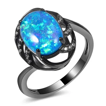 

Hot Sale Exquisite Blue Fire Opal 14KT Black Gold Filled High Quantity Engagement Wedding Ring Size 5 6 7 8 9 10 11 A100