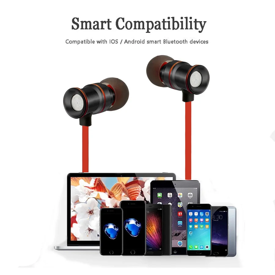 Спортивные Bluetooth наушники магнитные в ухо красный/черный беспроводная гарнитура