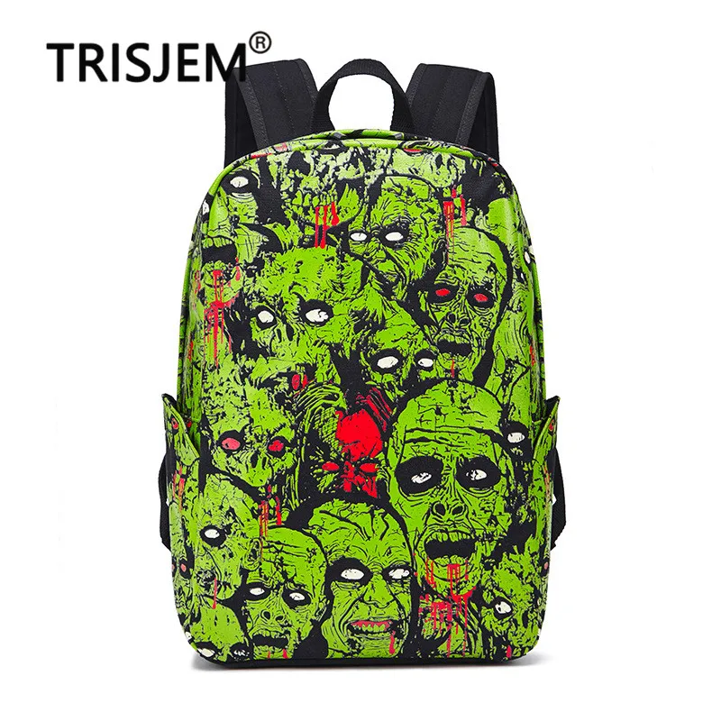 

Skull Printed Canvas Halloween Zombie Backpack Outdoor Computer Travel Female Luminous Schoolbag Mochila Mujer Lady's Backpack
