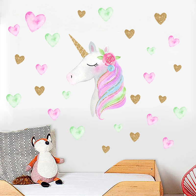 2 стиля мультфильм милые единороги Звезда Сердце Обои DIY виниловые настенные