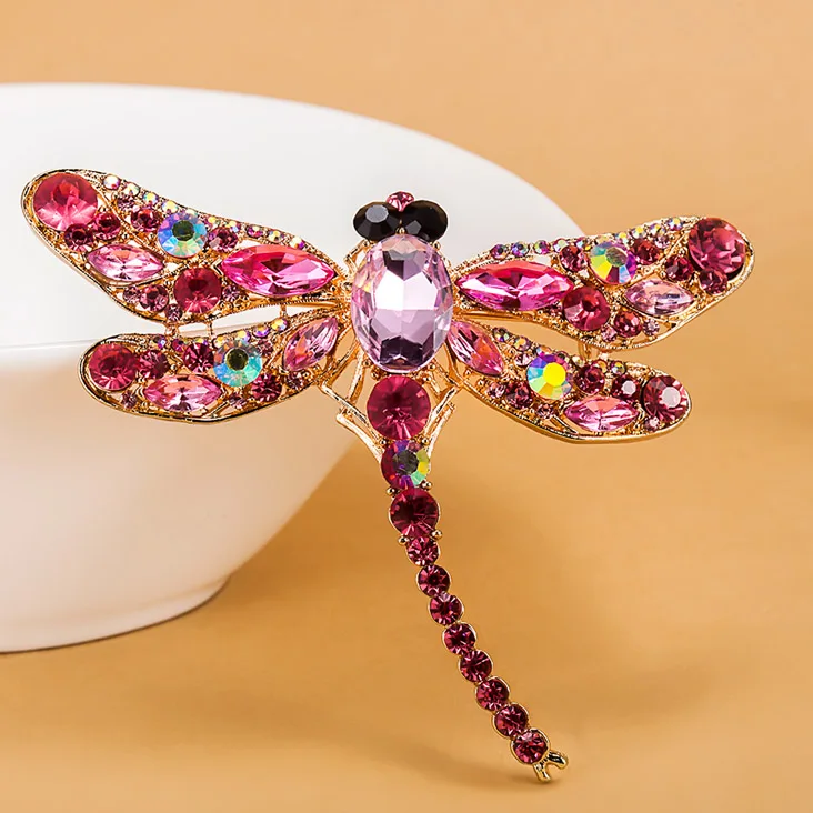 

Two Size Dragonfly Brooches Bridal Jewelry Shining Crystal Vintage Brooch Bouquet Fine Women Christmas Hijab Accessories Broches
