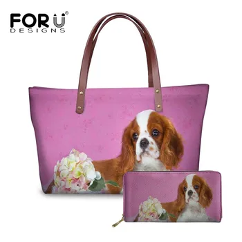 

FORUDESIGNS Women Bags Cavalier King Dog Pattern Luxury Handbags Designer Casual Totes and Wallets Shoulder Bag Top-handle Bags