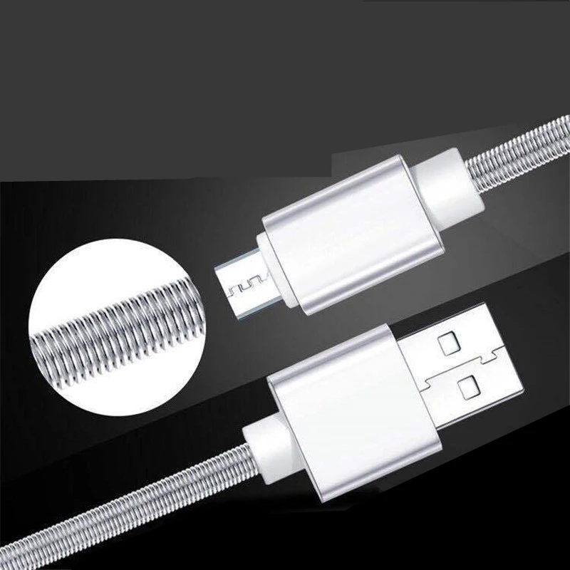 

2.4A Fast 8pin Type C Micro USB Cable 1M Metal Spring Data Cable Phone Charger for Xiaomi Mi Huawei Samsung Sony Iphone X Cable