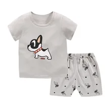 Комплекты одежды для маленьких мальчиков с принтом «серые собаки», летняя популярная одежда для маленьких девочек